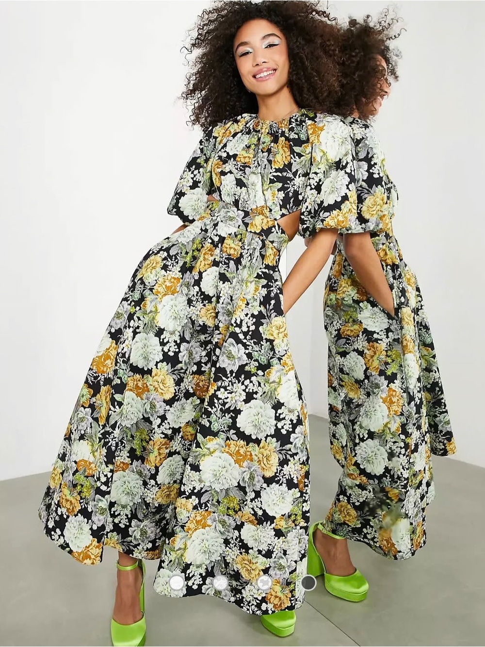 ASOS Floral Cutout Maxi Dress - Black with Yellow & White Blossoms